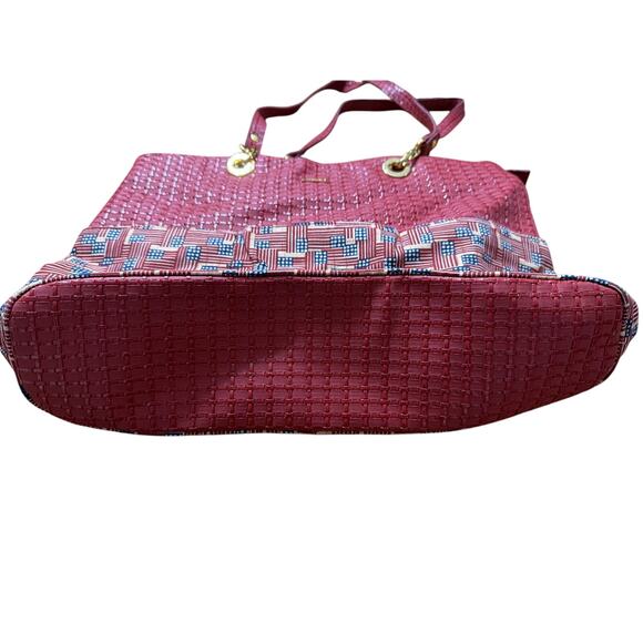 Longaberger Women's Large Tote Purse American Flag Pattern Gold Hardware Red - Picture 5 of 8